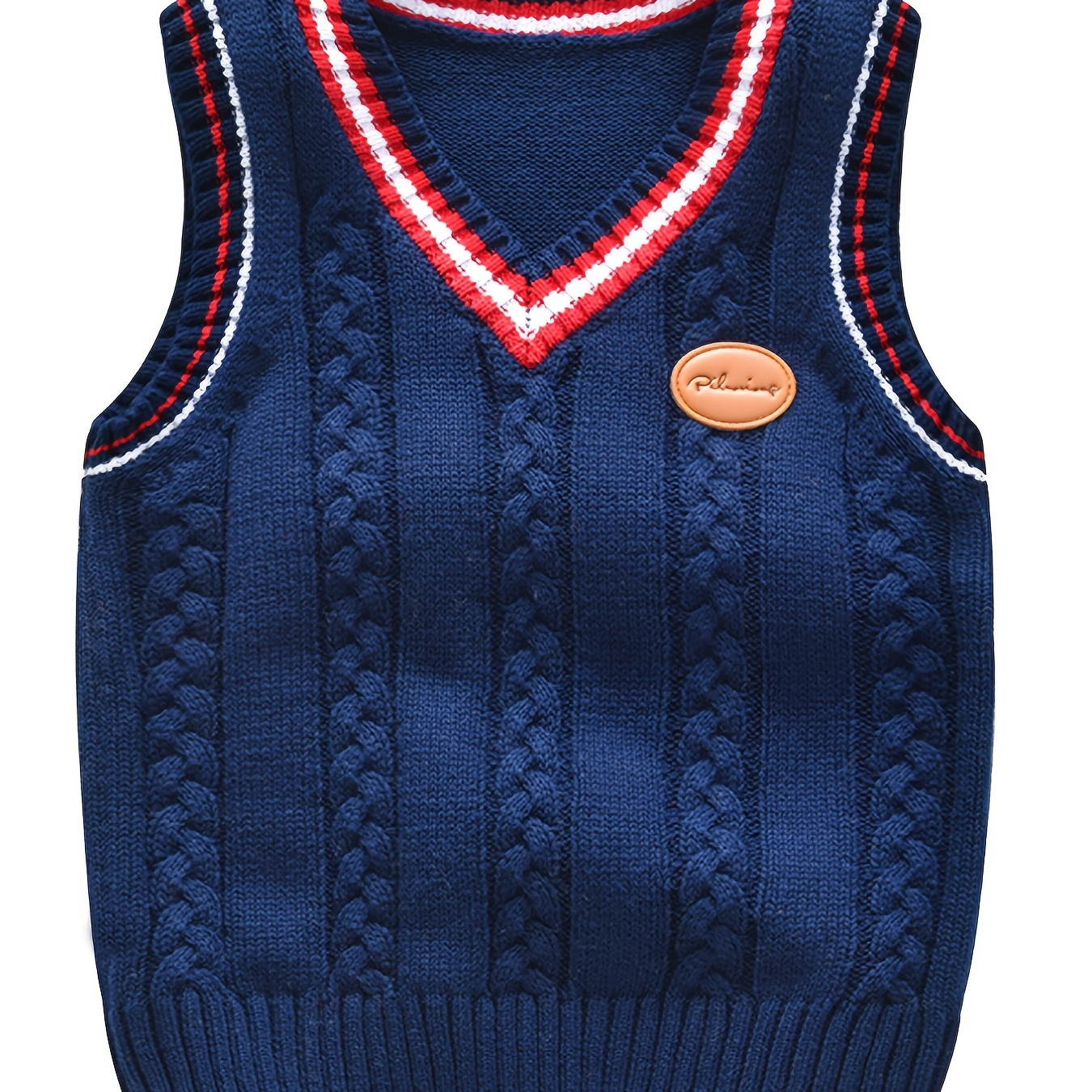 Boys V-neck Cable Knit Vest College Style Sleeveless Pullover Sweater Top Kids Clothes