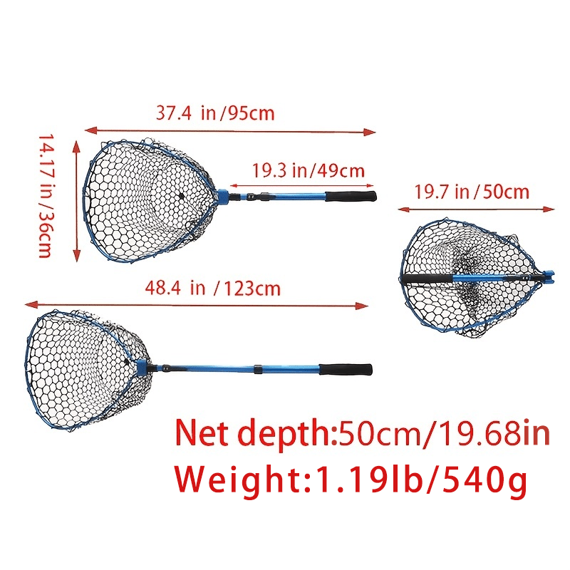 Tomshine Fishing Net Soft Silicone Fish Landing Net Aluminium Alloy Pole Eva Handle with Elastic Strap and Carabiner Fishing Nets Tools Accessories
