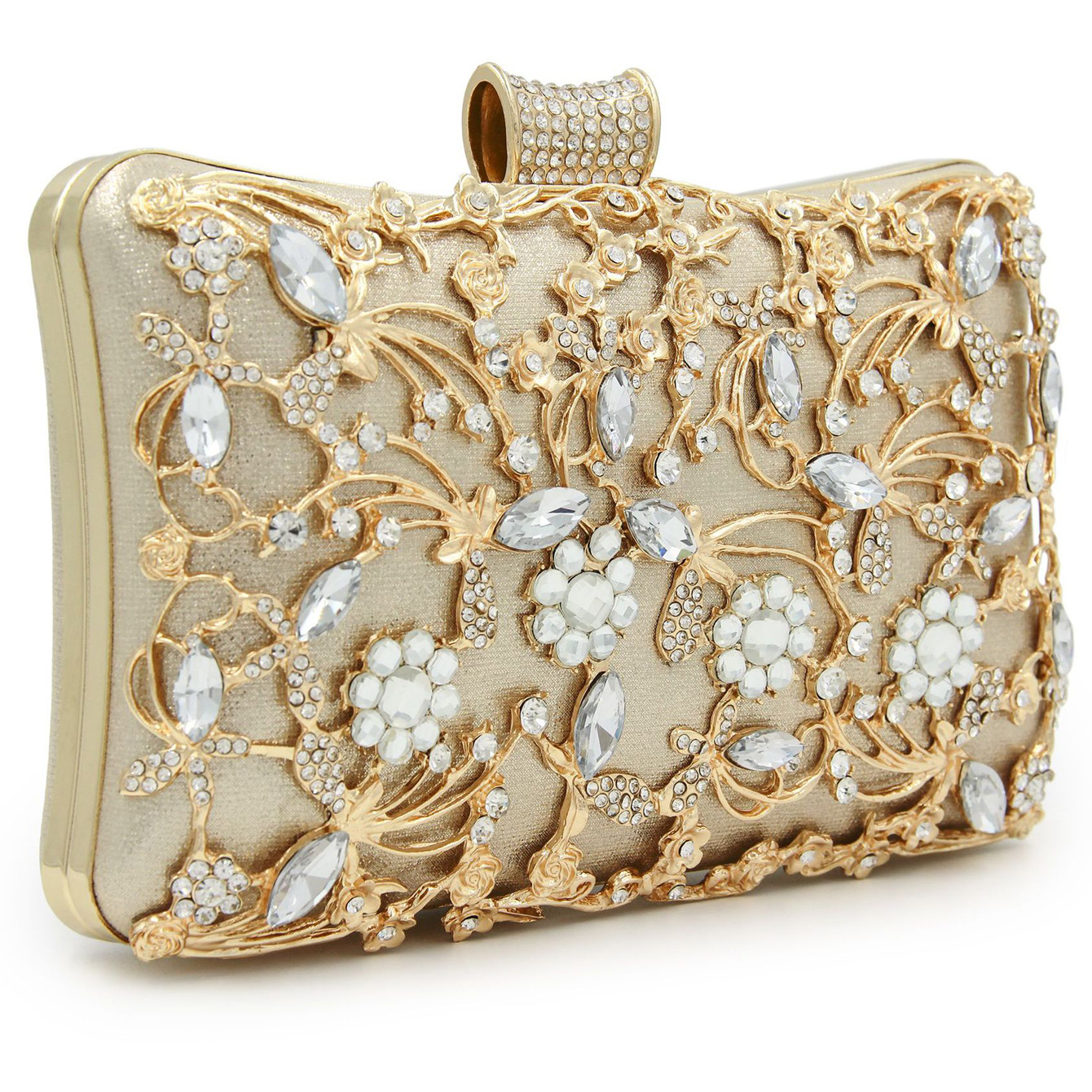 Gold Square Rhinestone Evening Clutch Bag Crossbody Party Chain Bag