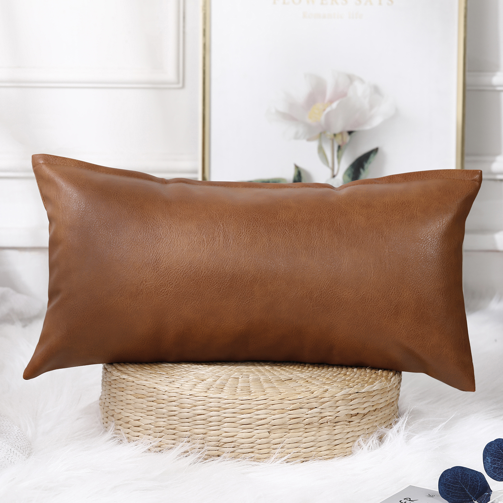 Faux Leather Throw Pillow Cover