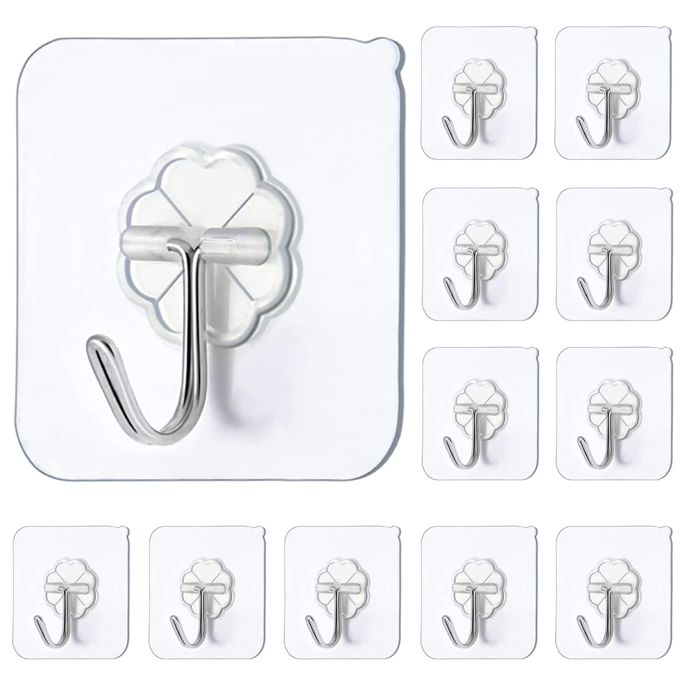 Large Adhesive Hooks for Hanging Heavy Duty Wall Hooks 22 lbs Self Adhesive  Towel Waterproof Transparent Hooks for Bag Shower Outdoor Kitchen Cup Hooks  Curtain Door Coat Hooks 18 Pack 