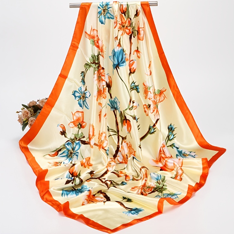 Orange Floral Silk Scarf, Fashion & Accessories