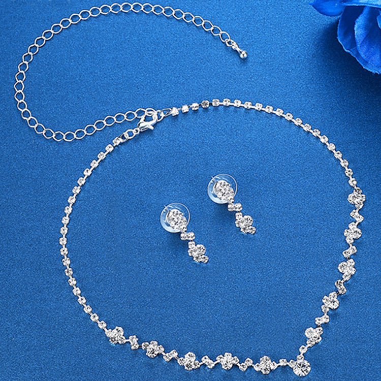 Elegant Rhinestones Necklace Earrings Set Bride Jewelry Temu