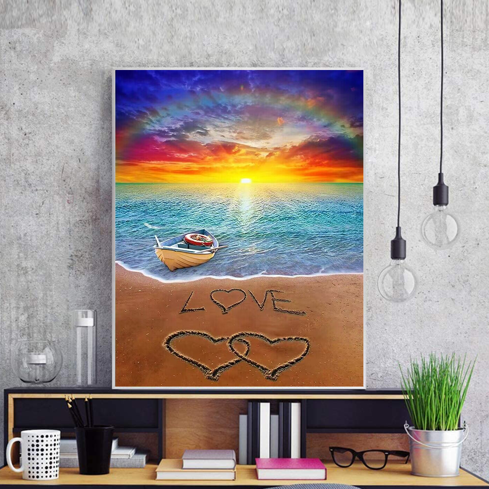 DIY 5D Diamond Painting Beach by Number Kits, Sunset Love Diamond