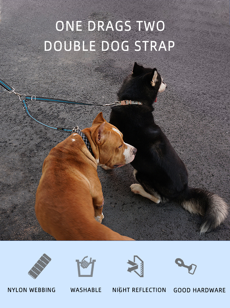 Two Dog Walker / No Tangle Leash - Leather - Extra Length - Auburn