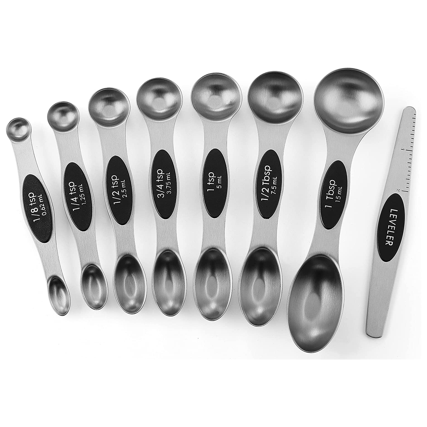 9pack Magnetic Measuring Spoon Set Stainless Steel Measuring Spoons Stackable Double-Sided Teaspoons Metal Accurate Measuring Spoons for Home Kitchen