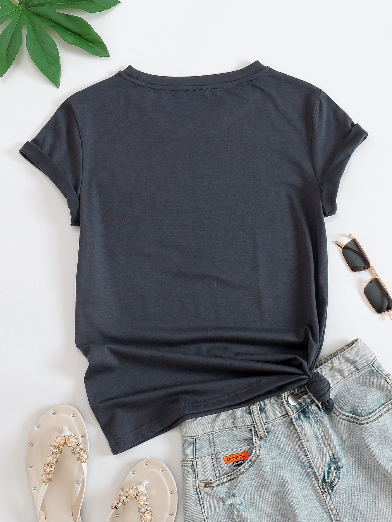 Letter & Graphic Print Crew Neck T-shirt, Casual Loose Short Sleeve ...