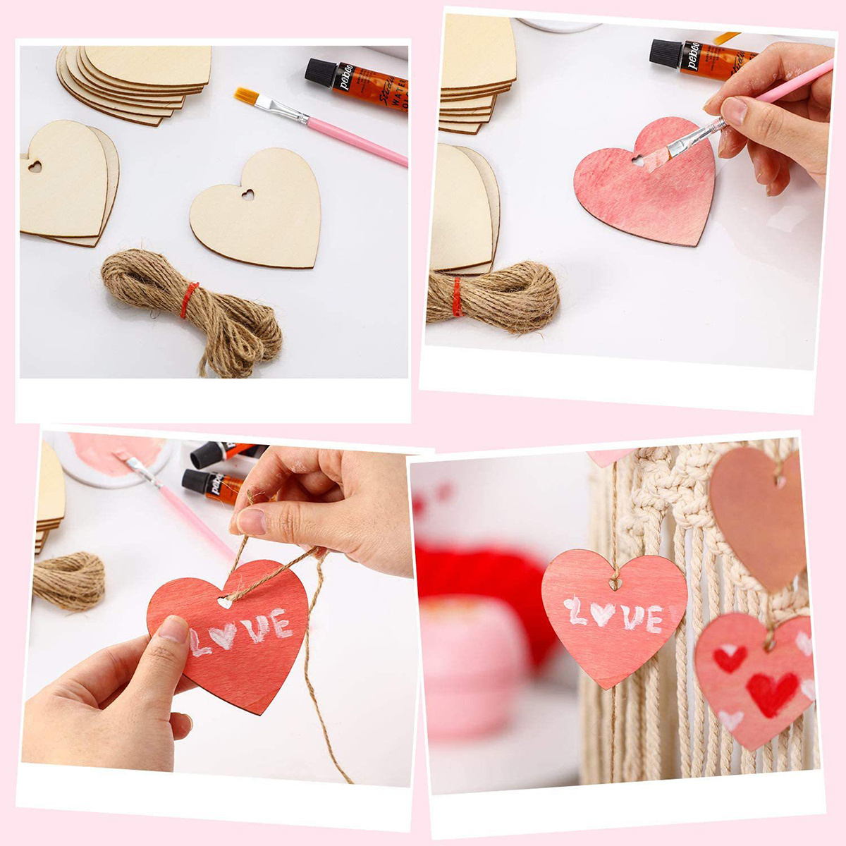 20pcs Wooden Heart Cutouts Crafts Heart Shaped Wood Hanging Ornaments Gift  Tags with Twines for DIY Project Wedding Valentine's Day Party Decorations