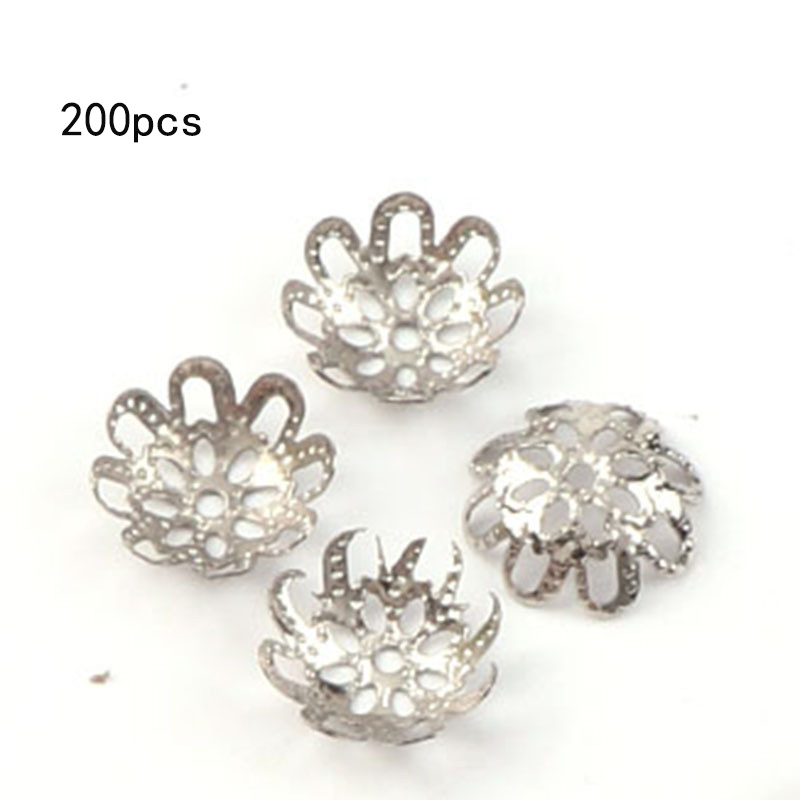 Image of 200pcs Of Metal Hollow New -petal Flower Bases, Double-layer Flower Caps 1cm, Accessory Components For Jewelry Making