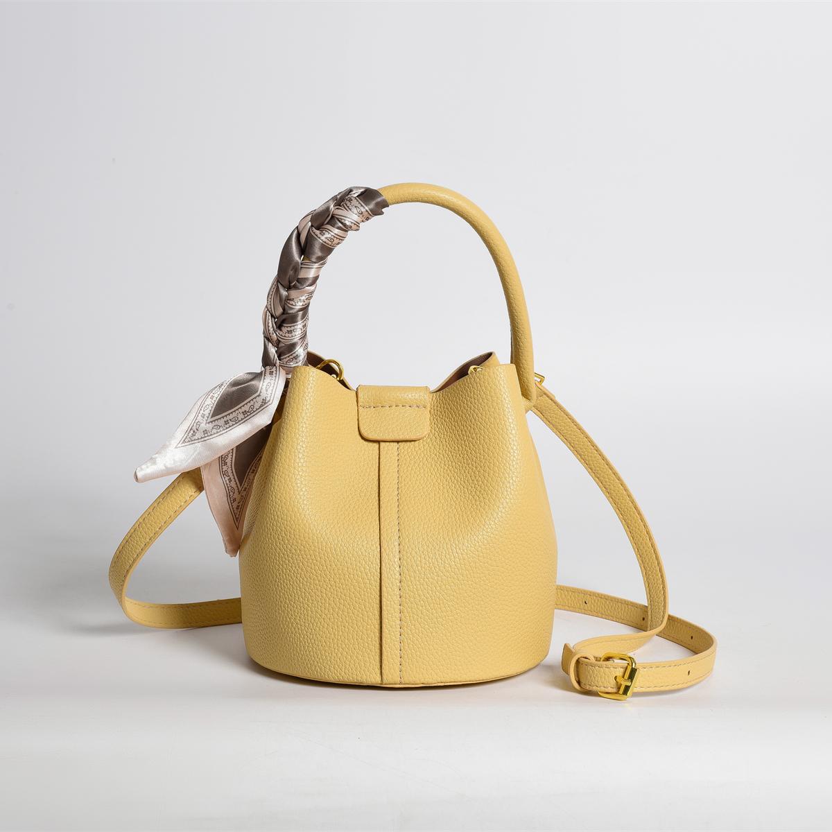 Litchi Embossed Top Handle Bucket Bag, Twilly Scarf Decor Crossbody Bag  With Inner Pouch - Temu