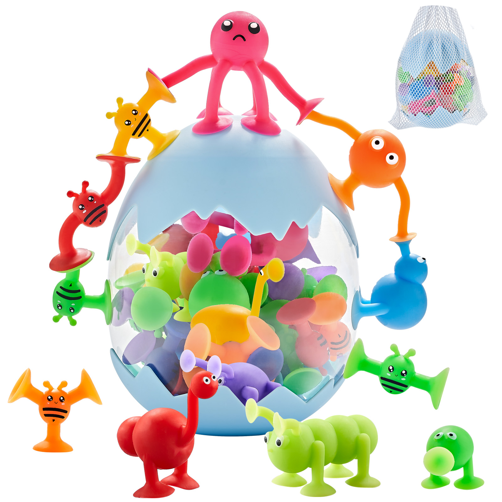 Suction Cup Toys for Toddlers, 10 Pieces Kids Bath Toys for 3 Years Old,  Baby Silicone Sensory Sucker Toys, Travel Window Suction Toys with Dinosaur