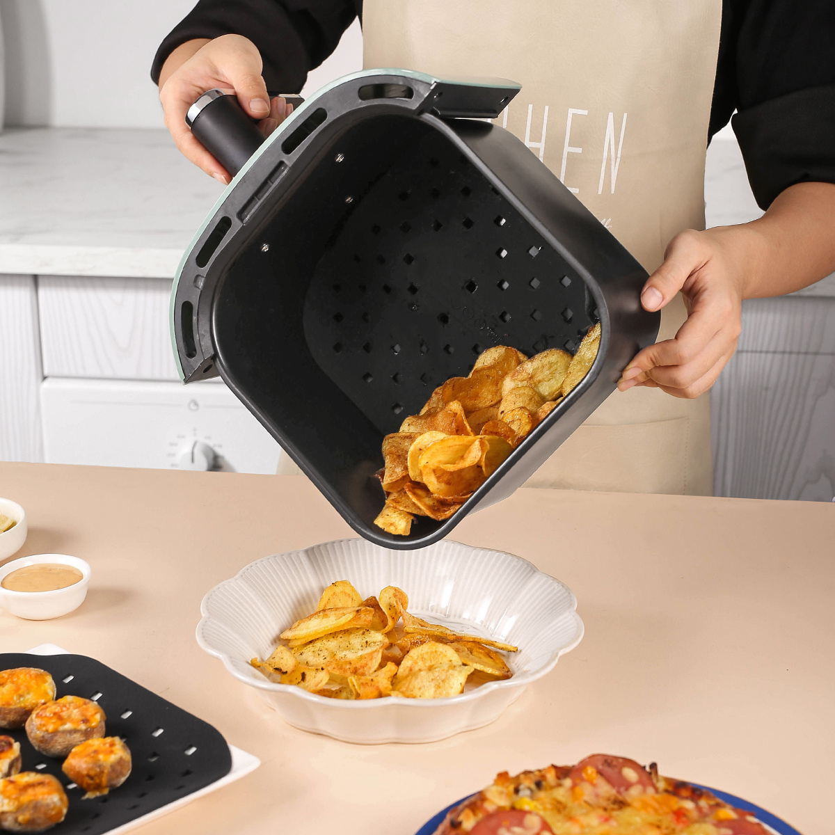 1pc square silicone air fryer liners 8 inch for 4 to 7 qt reusable air fryer pot air fryer inserts for oven microwave accessories details 2