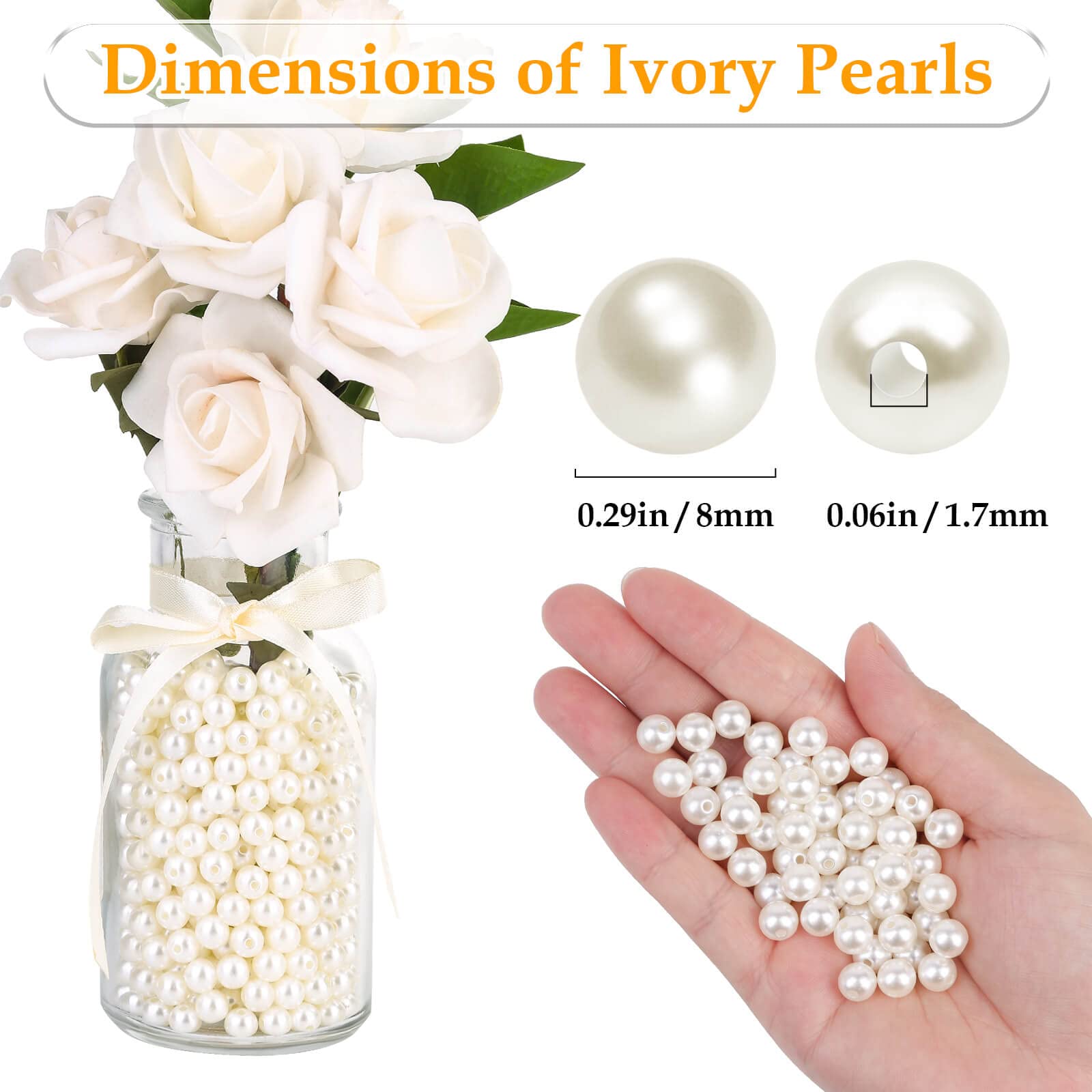 Pearl Beads for Jewelry Making, 1292PCS Ivory Pearl Craft Beads with Hole  Loose Fake Pearls for Bracelet Necklace DIY, Decor and Vase Filler  (Assorted
