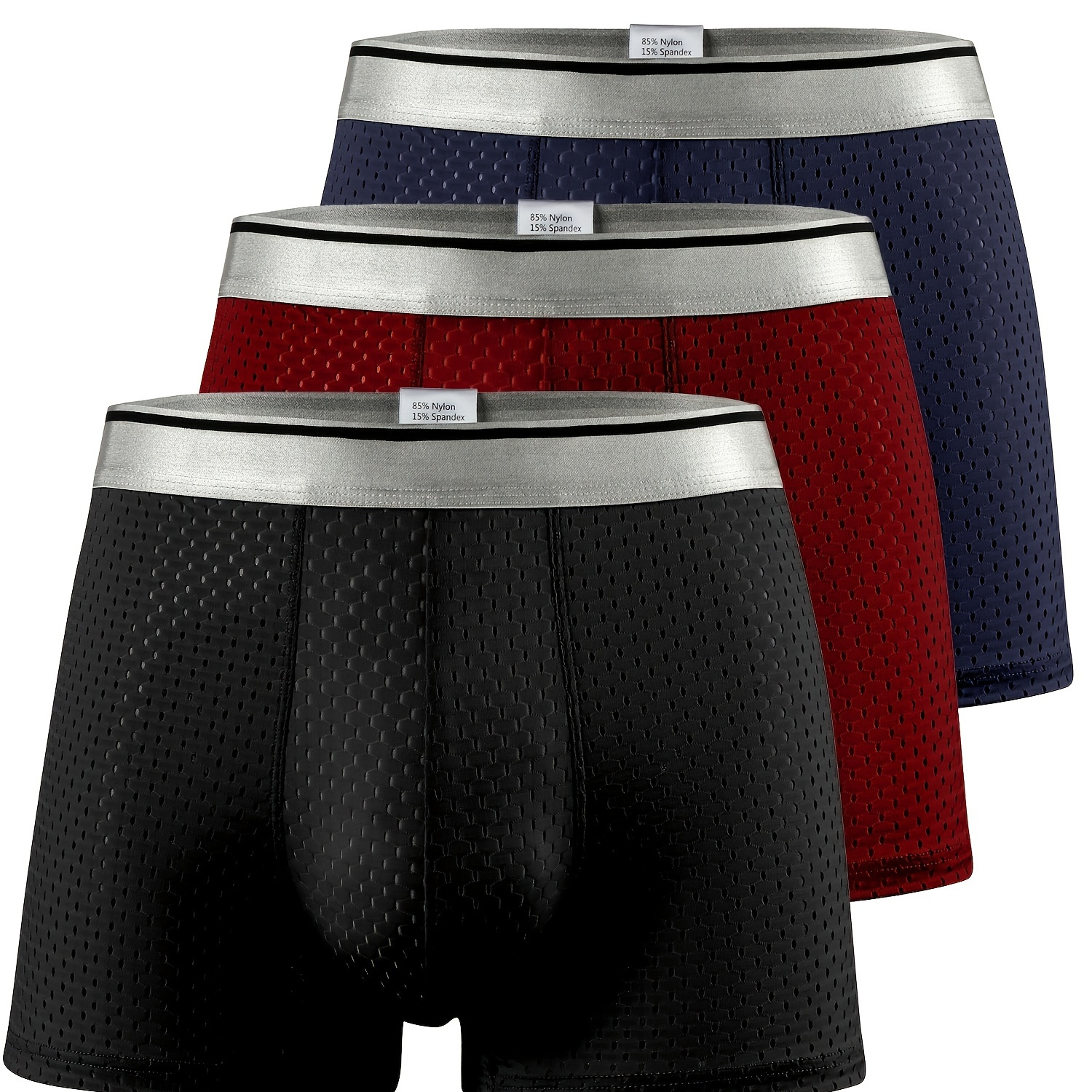 

3pcs/set Men's Cool Ice Silk Boxer Briefs, Extended Size Summer Underwear For Men