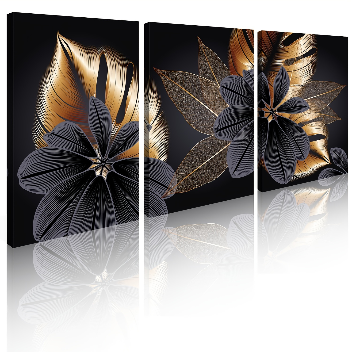 1pc Framed Abstract Leaf Triptych Canvas Poster Print Modern Living ...