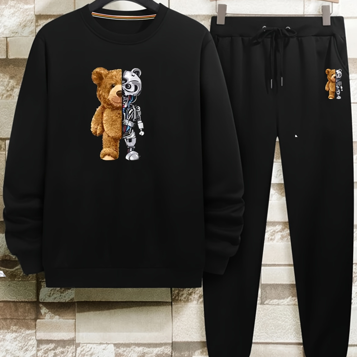 

Men's Anime Print Crew Neck Casual Set, 2pcs Long Sleeve Pullover Sweatshirt And Drawstring Sweatpants