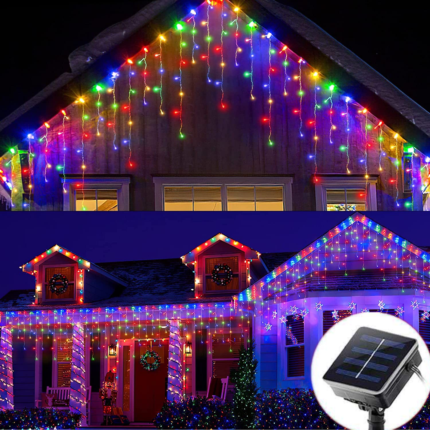 QLIRJAD Solar Icicle Lights Outdoor Decorations 600LED Connectable  Christmas Fairy String Lights USB Rechargeable 8 Modes Timmer Remote  Twinkle Lights for Xmas House Roof Party Wedding 