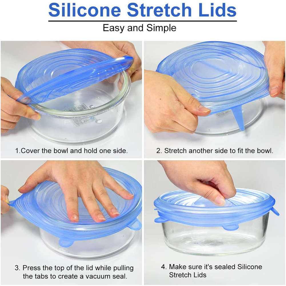  YAZJIWAN Silicone Stretch Lids, Durable & Eco-Friendly Elastic Lids  Reusable Heat Resistant Various Sizes Cover for Bowl (Blue-6pack): Home &  Kitchen