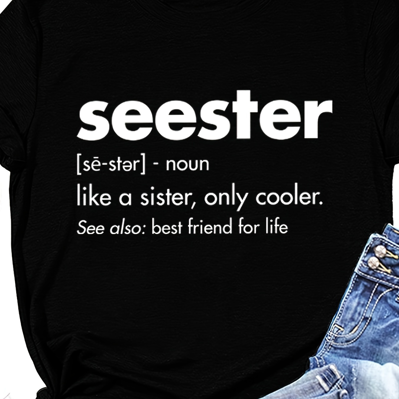 

Seester Print T-shirt, Casual Crew Neck Short Sleeve T-shirt For Spring & Summer, Women's Clothing