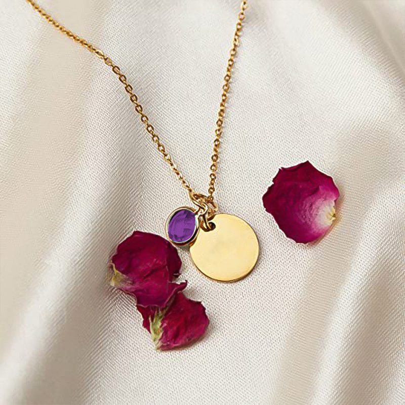 Personalized Birthstone Necklace with Engraved Name