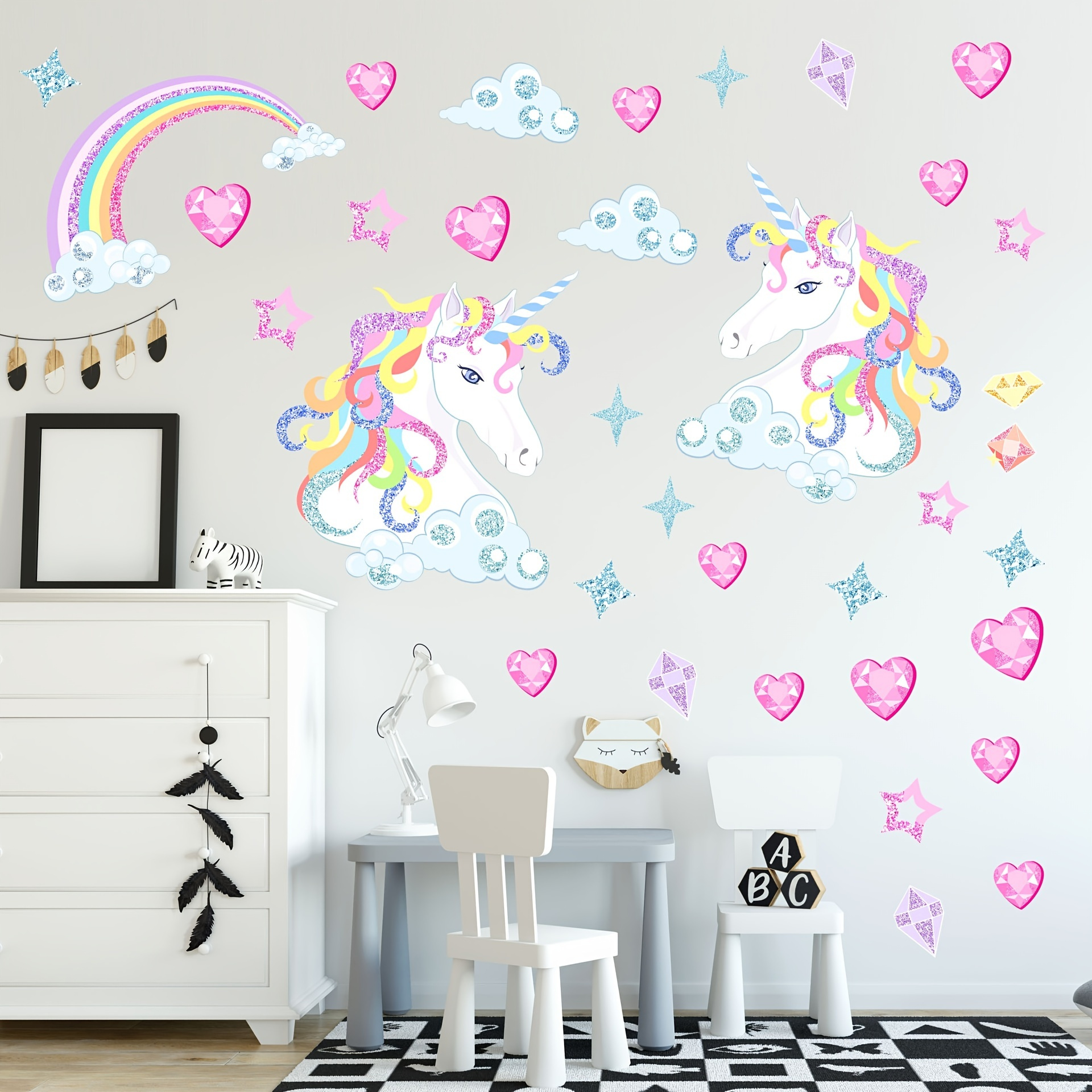 Unicorn Castle Star Rainbow Wall Stickers Children's Room - Temu