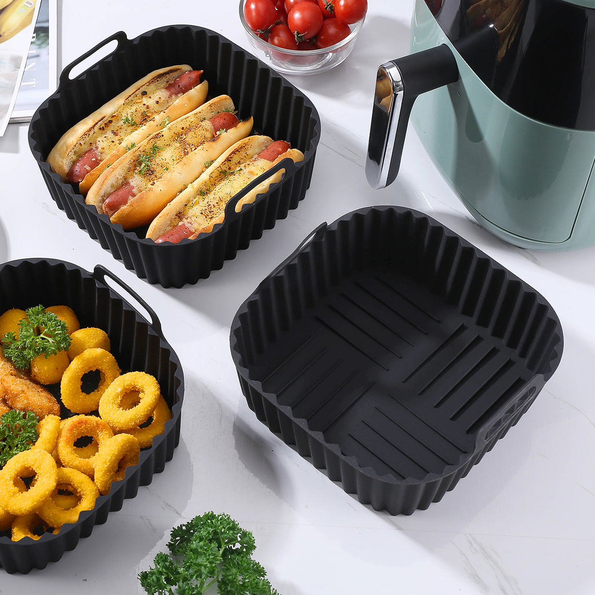 1pc square silicone air fryer liners 8 inch for 4 to 7 qt reusable air fryer pot air fryer inserts for oven microwave accessories details 4