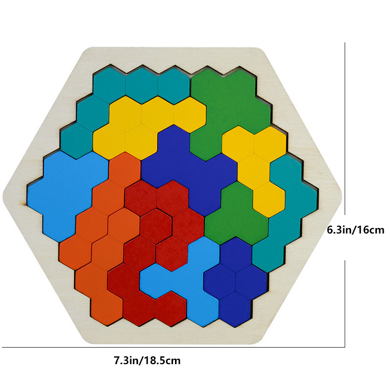 Puzzle hexagonal en bois pour enfant adulte casse-tête puzzles défi jouet  forme de motif blocs tangram géométrie logique jeux iq pour 4-8 garçons  filles