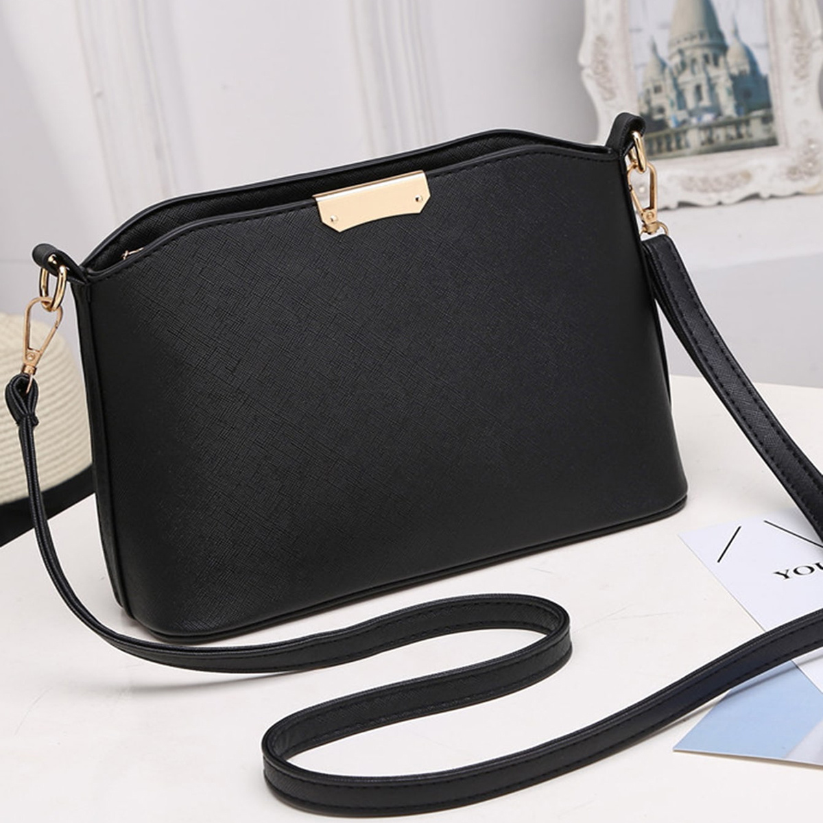 Solid Color Crossbody Bag Vintage Faux Leather Shoulder Bag Temu