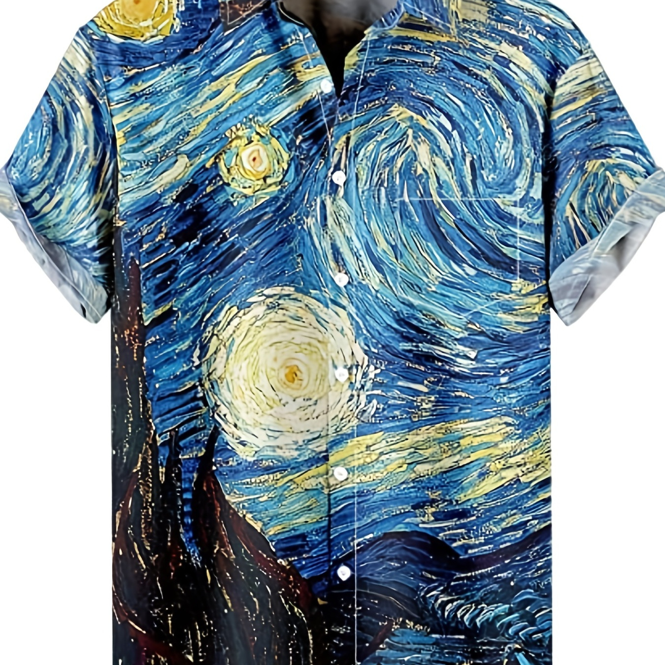 Starry Night Print Men's Casual Short Sleeve Shirt, Men's Shirt For Summer Vacation Resort