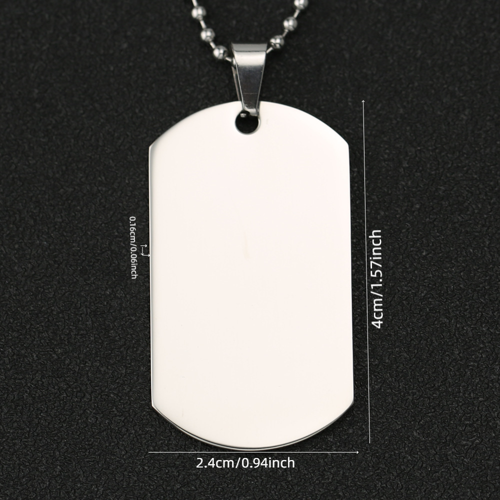 Image of Personalized Versatile Men's 202 202 Stainless Steel Necklace Tag Custom Text Titanium 202 202 Stainless Steel Necklace Square Pendant