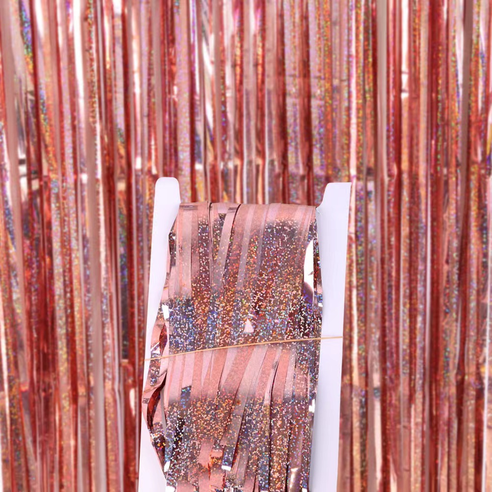 Tinsel Foil Fringe Curtains Rose Gold Metallic Shimmer Curtain