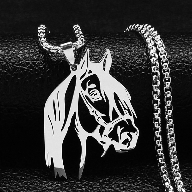 Stainless Steel Golden Horse Head Pendant Necklace For - Cute Animal Chain Jewelry, Durable Casual Attire & Carnival Accessories, Fashion Jewelry Gift, Horse Necklace, Chic , Quality