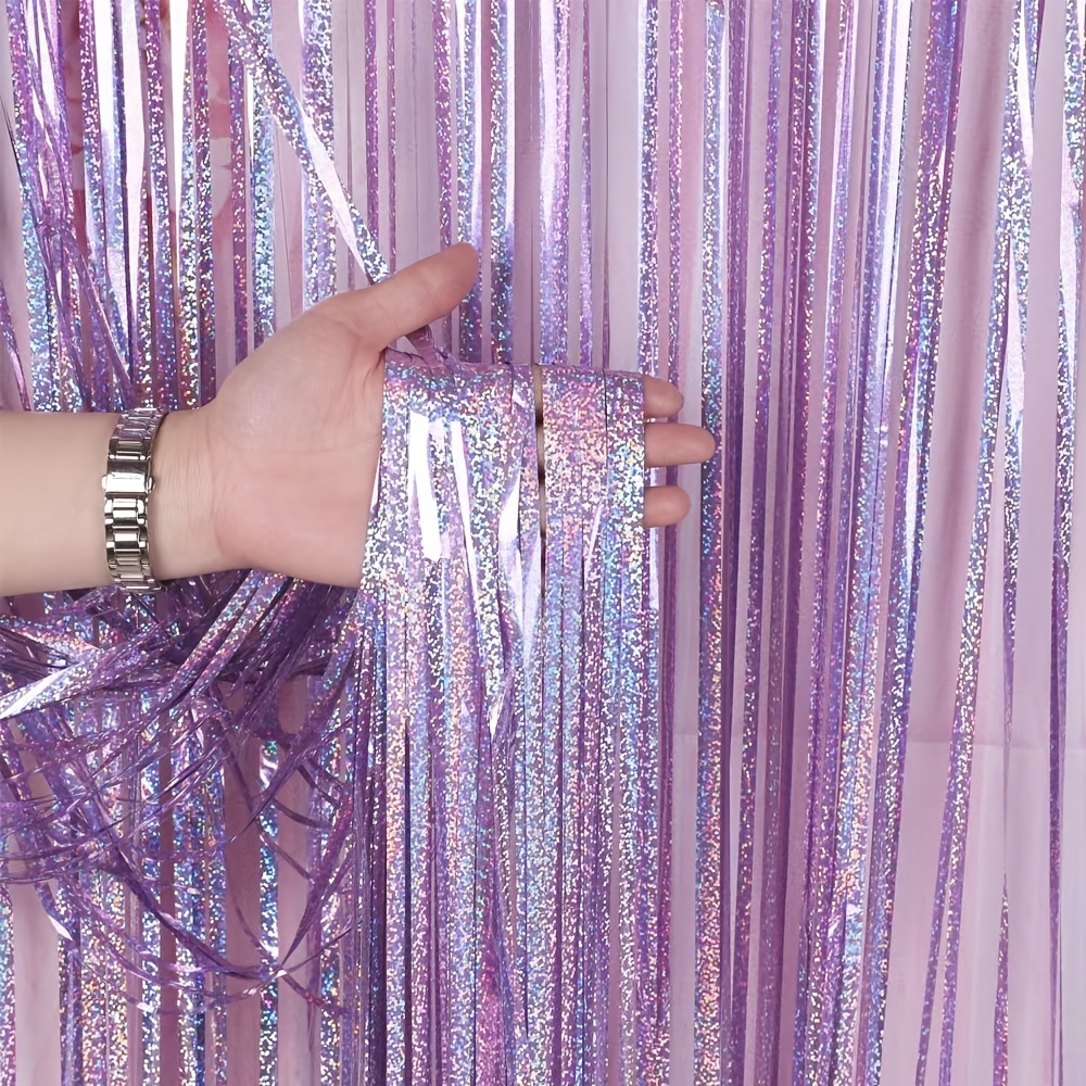 Silver Panel Metallic Tinsel Foil Fringe Curtain Photo Backdrop Party  Streamers Decor 39.4*78.7