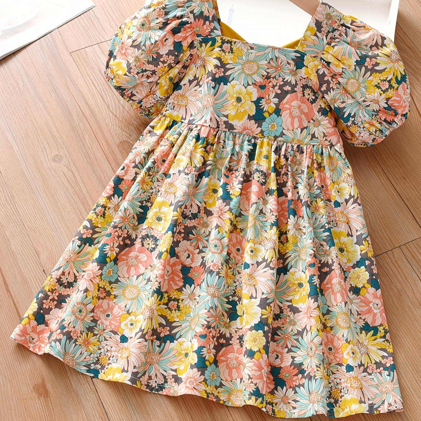 

Ramadan Toddler Girls Short Puff Sleeve Square Neck Floral Dress Kids Clothes Summer, Ramadan