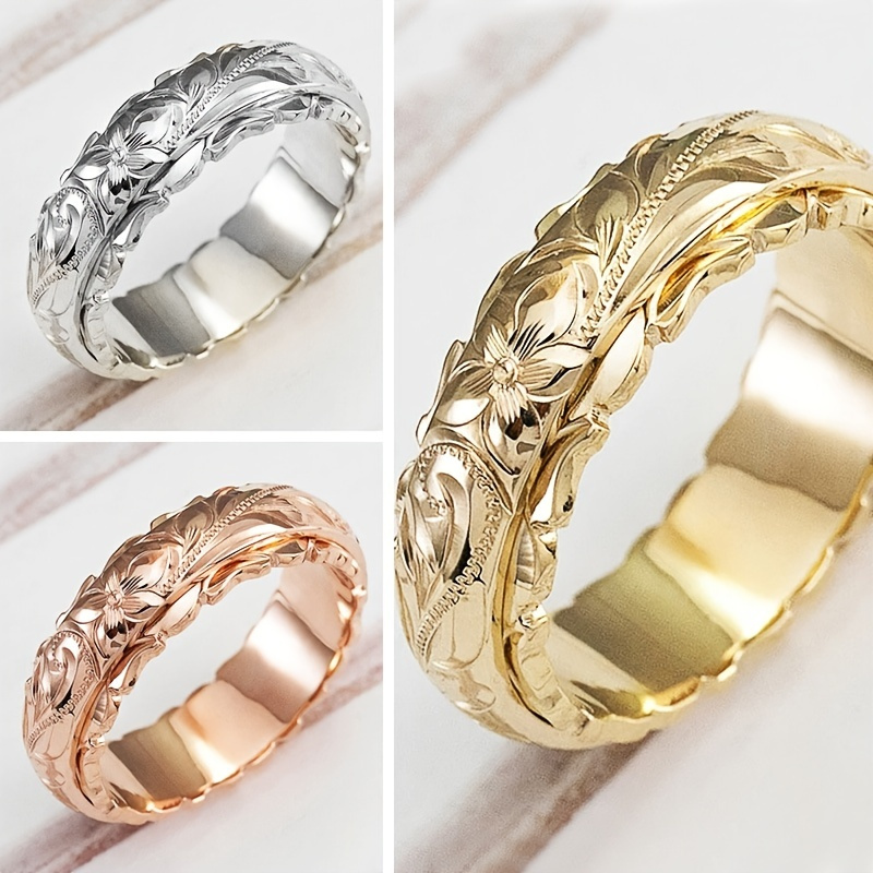 

Men's Engraved Flower Ring,3 Colors Available