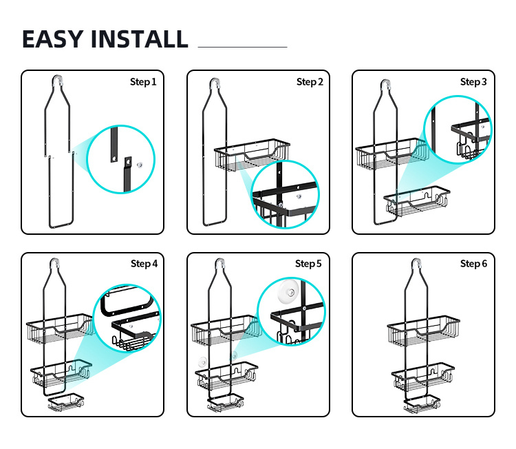 Classic Metal Bathroom Shower Caddy Black Rust Proof Metal - Temu