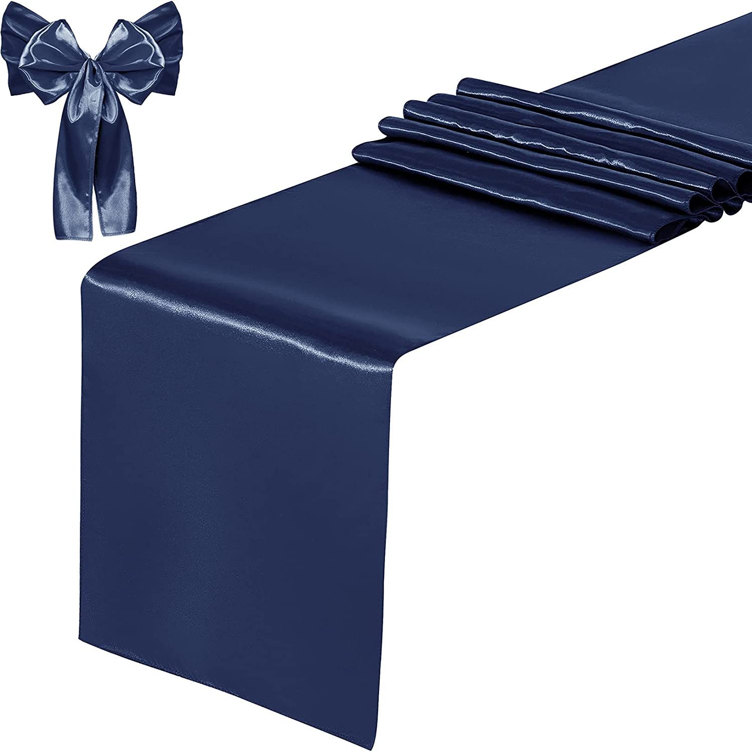 Navy Blue Satin Table Runner, Bright Silk
