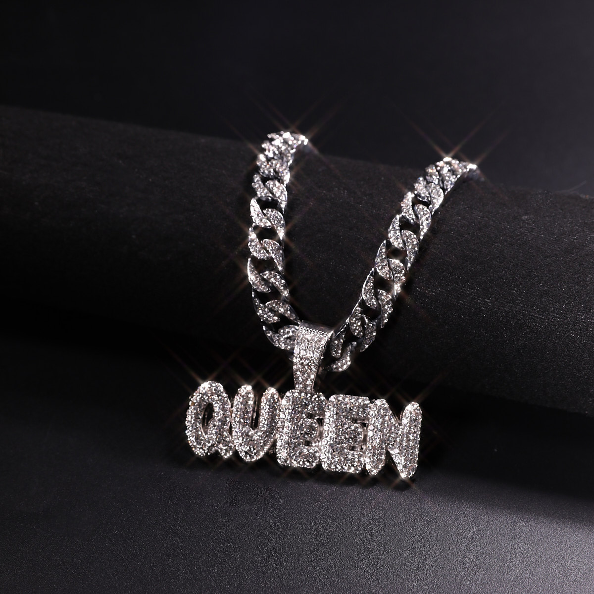Fashion Trend Letter Queen Pendant Ladies Hip Hop Cuban Temu