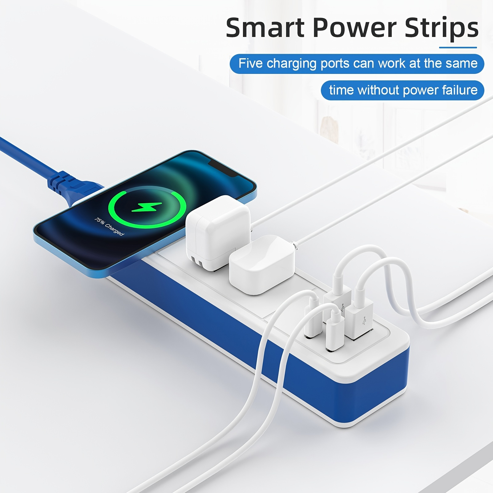 Power Outlet Wireless Charging, Extension Cord 6FT, 10FT, 20FT, 10w Fast Wireless Charging, 2 Outlets, 2 USB Ports (3a), 2 Typec Fast Charging Ports 10w (5v/3a), For Office, Business, Home, Collective Dorm And More