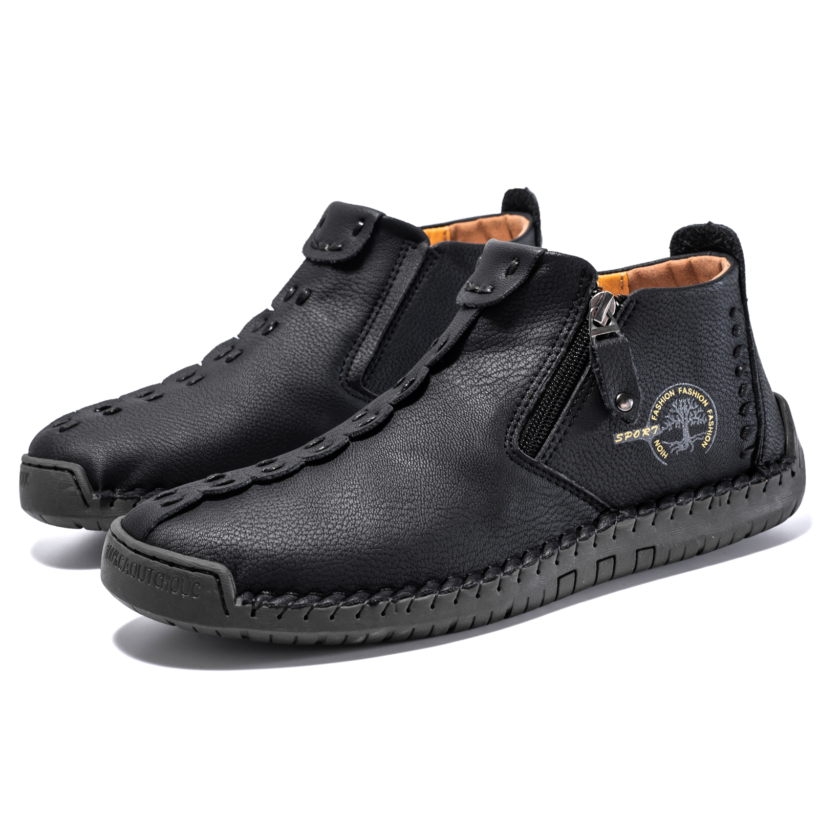 Mens Stitched Causal Moccasin Shoes High Top Stitched Boots With Zipper ...