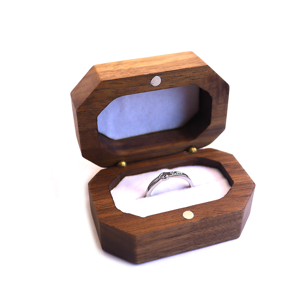 Small Rectangle Bevel Solid Wood Walnut Ring Box