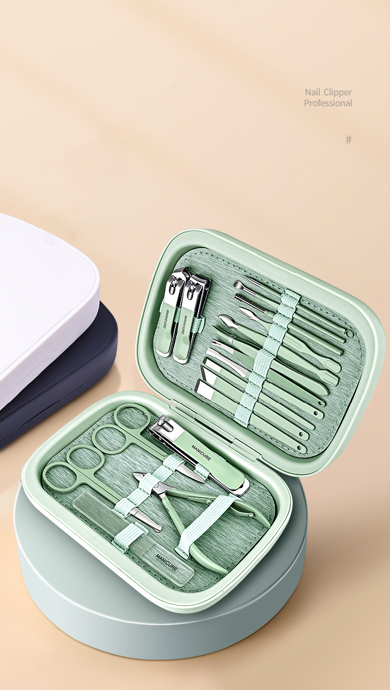 7-teiliges Maniküre-Set Für Damen & Herren - Nagelknipser, Feilen, Reisetauglich (grün)