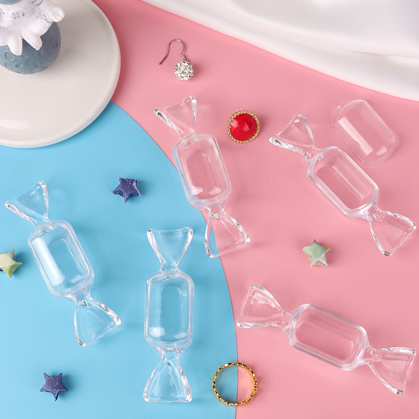 

10 Pcs Clear Plastic Insert Candy Ring Small Jewelry Storage Box Mini Cute Transparent Accessories Jewelry Display Box