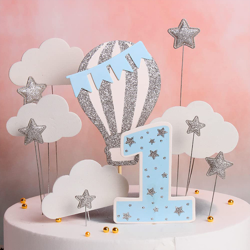 

12pcs Blue Creative Hot Air Balloon Stars And Clouds For Birthday Party