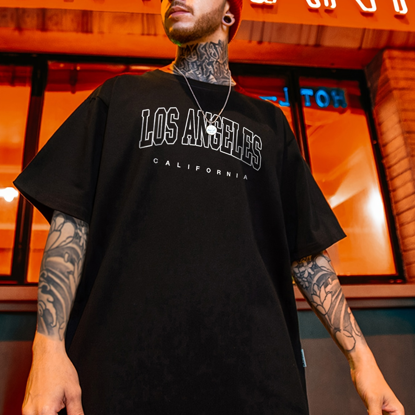 Men's Fashion Plus Size 'los Angeles California' Print Plain Color Crew  Neck Breathable T-shirt, Oversized Soft Short Sleeve Tops For Summer,  Casual Clothing For Big And Tall Guys - Temu