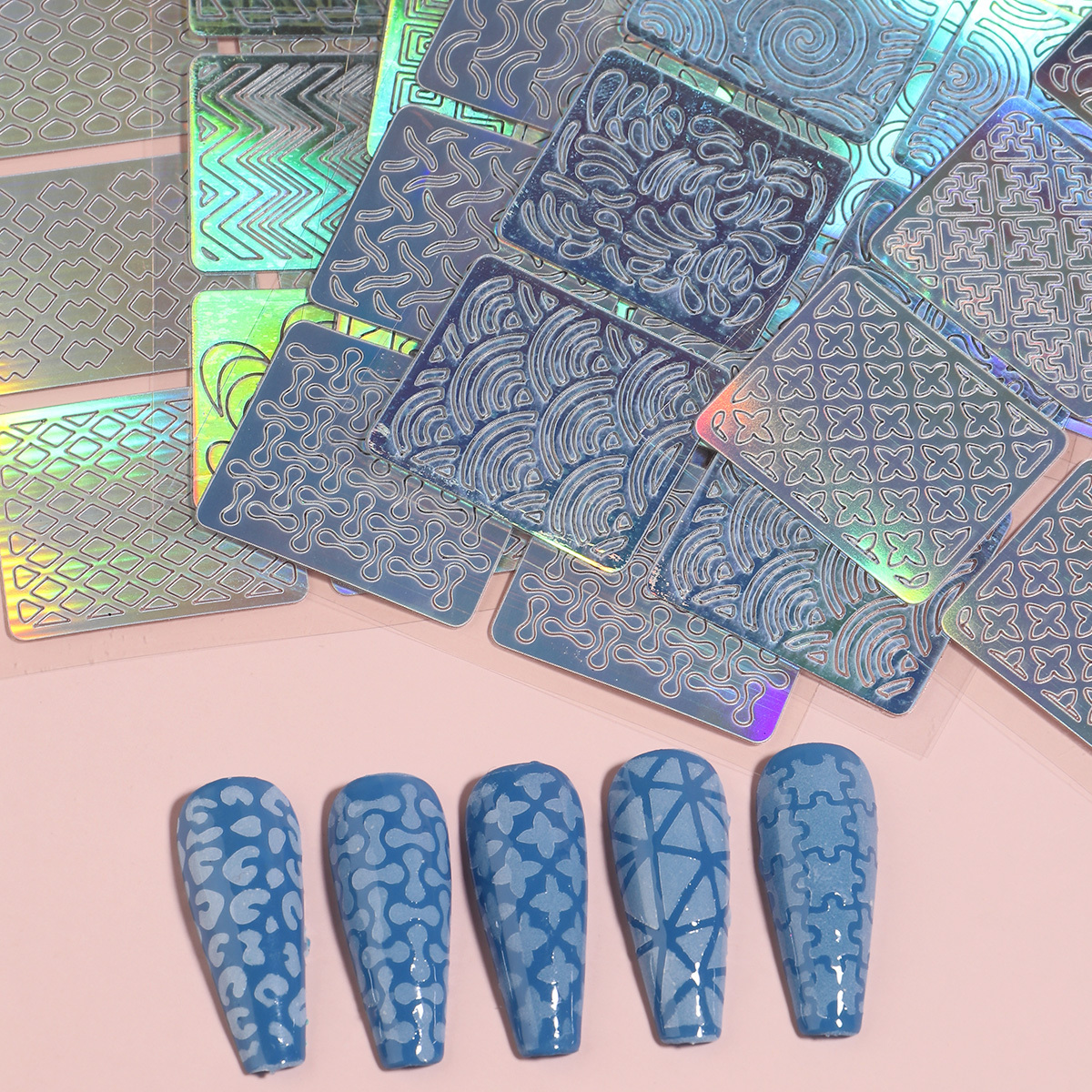 Nail Hollow Irregular Grid Stencil, Reusable Manicure Stickers Stamping