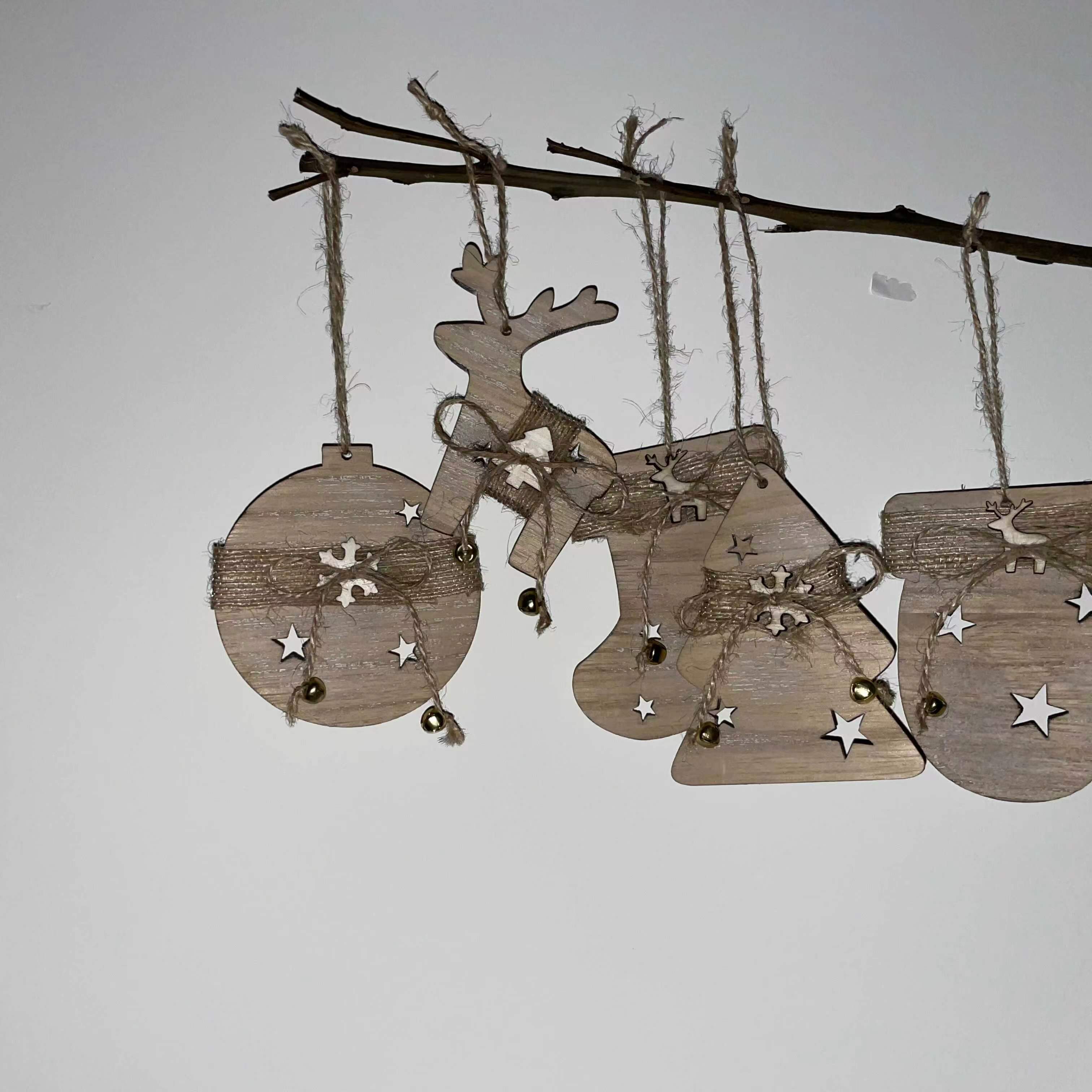 Wooden Hemp Rope Star Deer Socks Bell Christmas Tree Pendant - Temu Norway