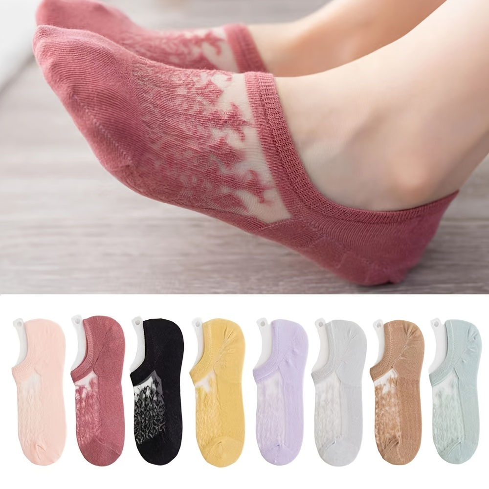 

8 Pairs Lace No Show Socks, Breathable Semi-sheer Socks, Women's Stockings & Hosiery