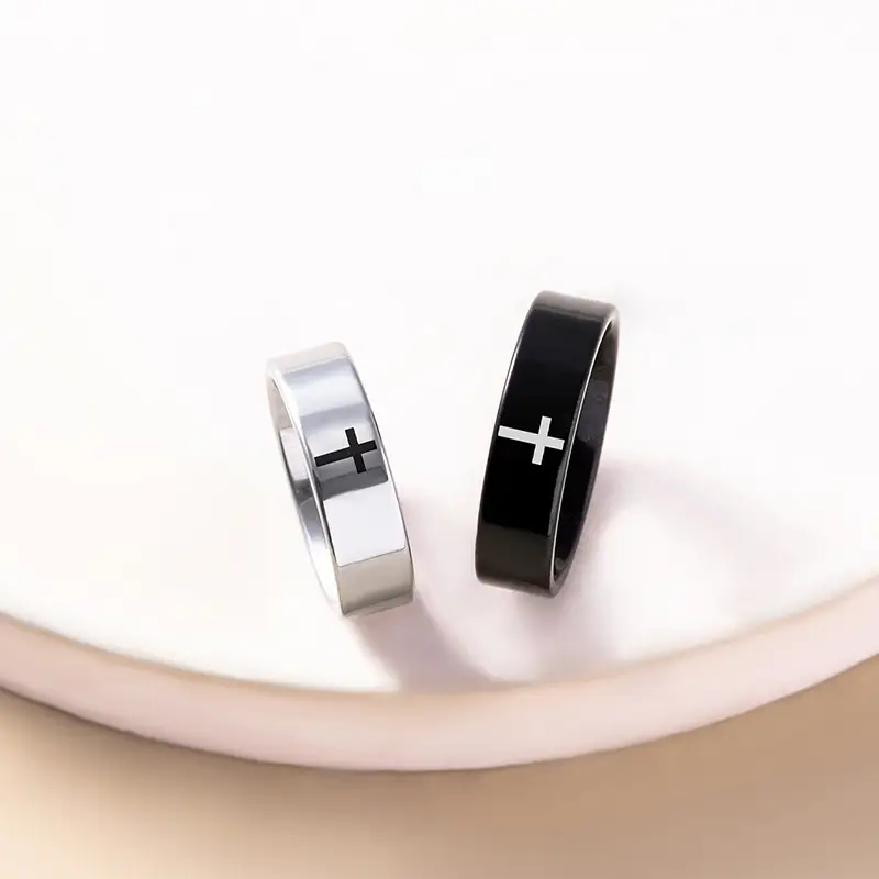 Hip Hop Style Stainless Steel Cross Couple Ring Rings - Temu United Kingdom