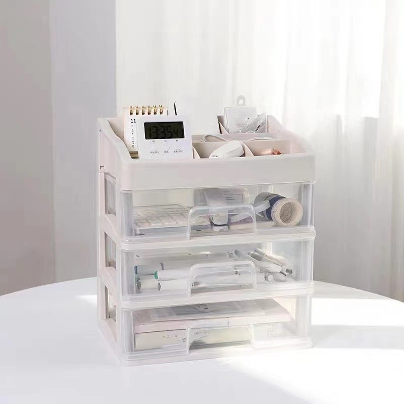 Makeup Organizer Desk Storage Display Box with 2 Drawers in White